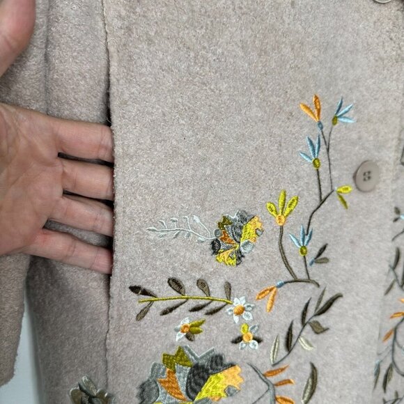 Driftwood Innsbruck Embroidered Coat Size XS Beige Wool Blend Boho Hippie Fall - Picture 4 of 11